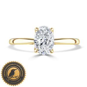 Oval-Cut Lab-Grown Diamond Solitaire Ring with Hidden Halo in 18ct Gold (2.32cts)