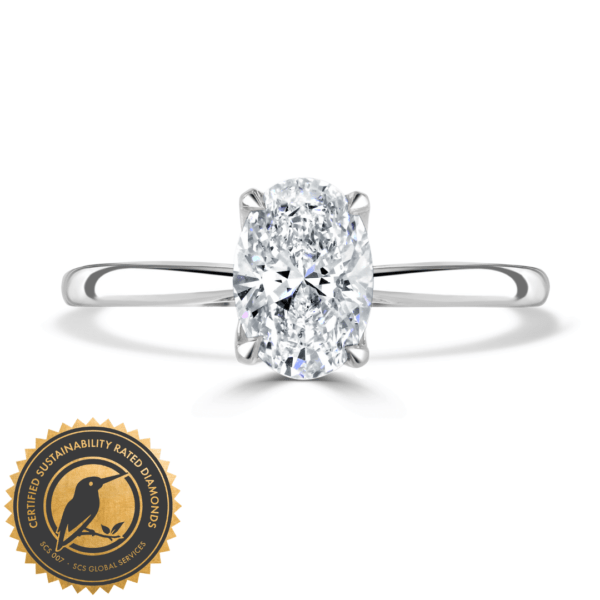 Oval-Cut Lab-Grown Diamond Solitaire Ring with Hidden Halo in Platinum (1.06cts)