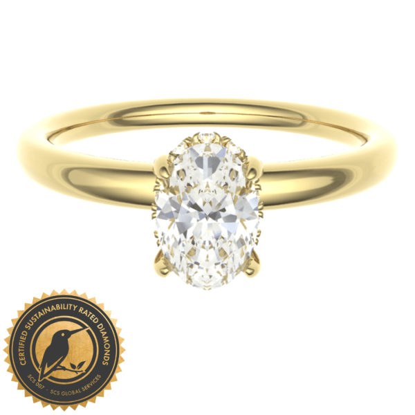 Oval-Cut Lab-Grown Diamond Solitaire Ring with Hidden Halo in 18ct Gold (0.52cts)