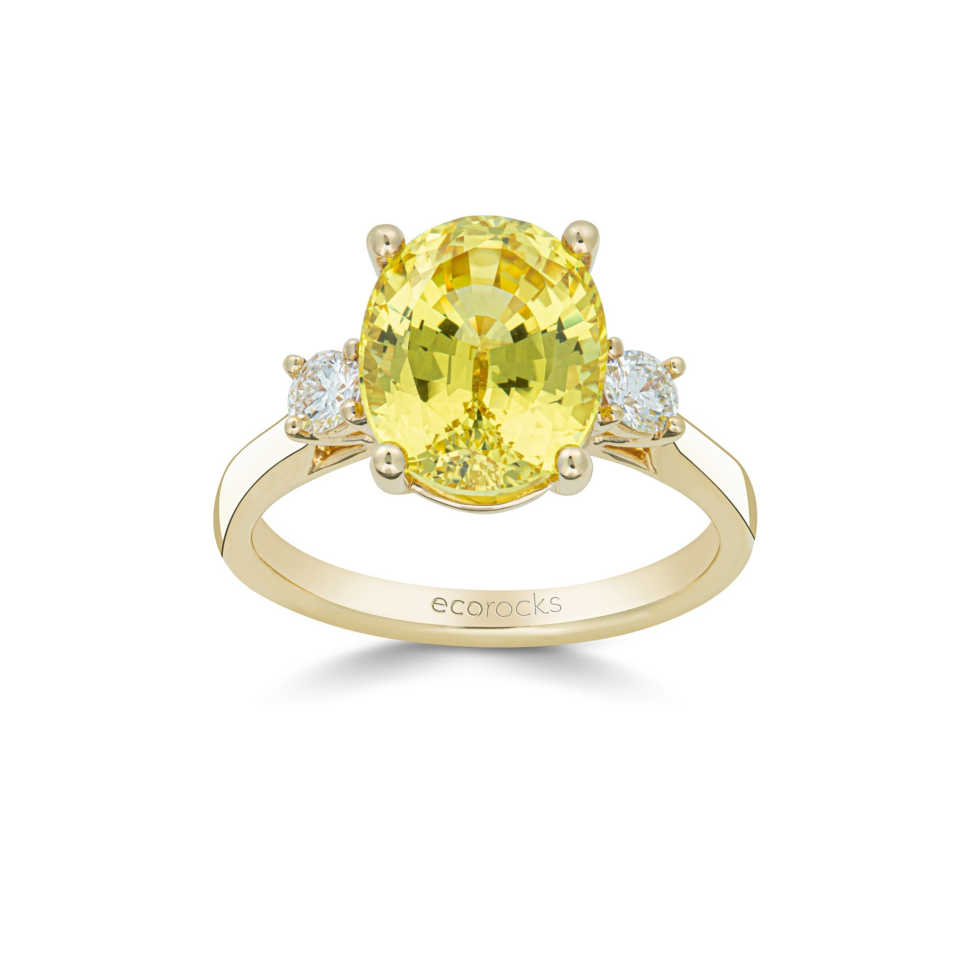 Colour Editions Oval-Cut Synthetic Yellow Sapphire and Laboratory-Grown Diamond Trilogy Ring in 9ct Yellow Gold (5.42cts)