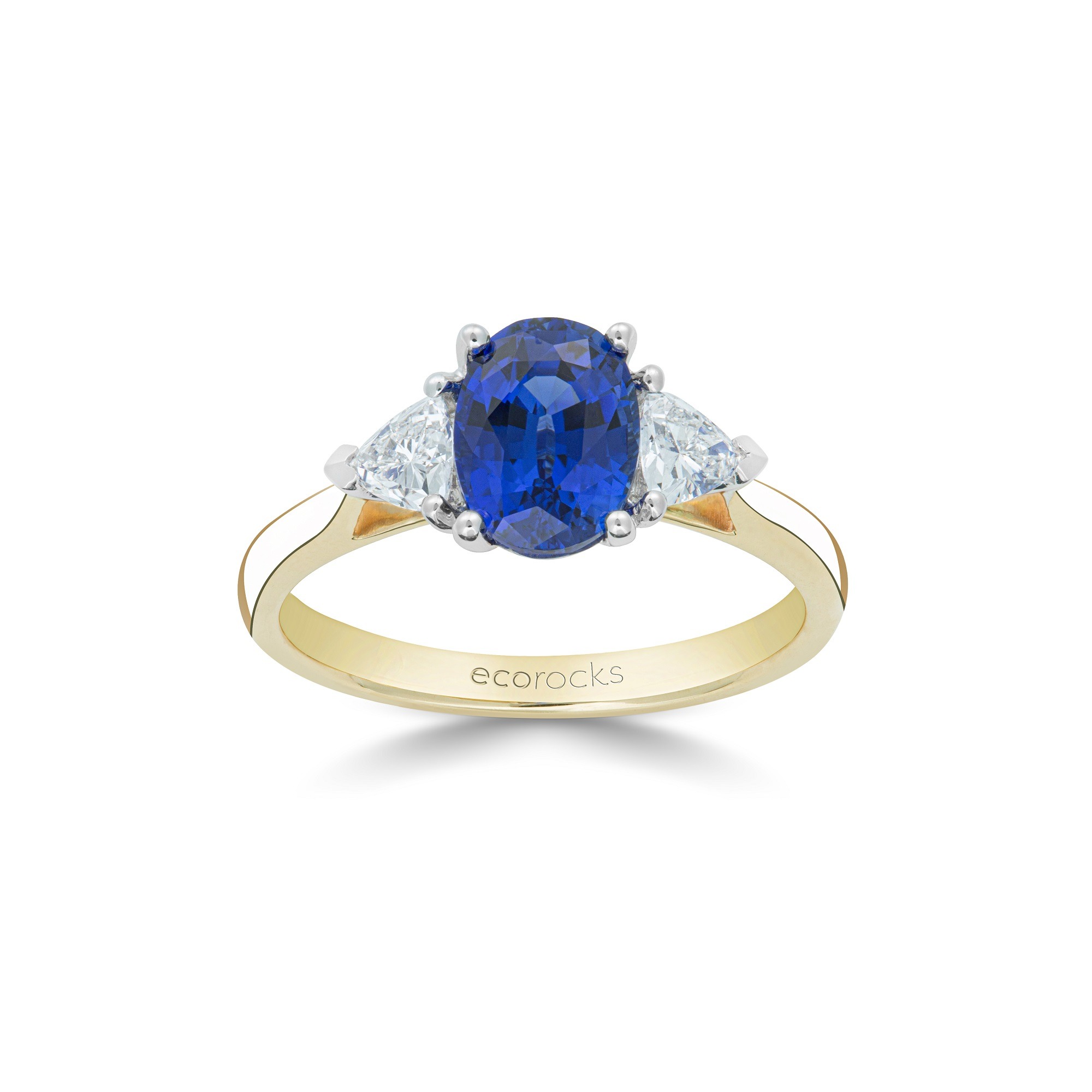 Colour Editions Oval-Cut Synthetic Sapphire and Laboratory-Grown Diamond Trilogy Ring in 9ct Yellow Gold (1.77cts)