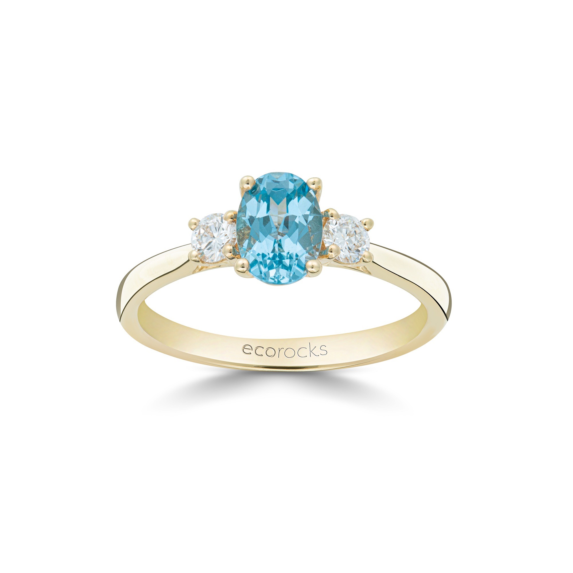 Colour Editions Oval-Cut Synthetic Spinel and Laboratory-Grown Diamond Trilogy Ring in 9ct Yellow Gold (0.92cts)
