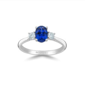 Colour Editions Oval-Cut Synthetic Sapphire and Laboratory-Grown Diamond Trilogy Ring in 9ct White Gold (1.11cts)