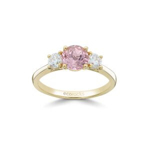 Colour Editions Oval-Cut Synthetic Champagne Sapphire and Laboratory-Grown Diamond Trilogy Ring in 9ct Yellow Gold (1.46cts)