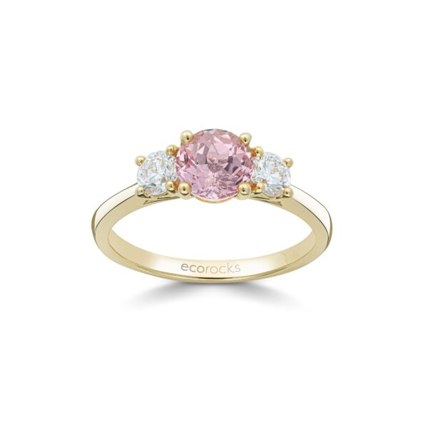 Colour Editions Oval-Cut Synthetic Champagne Sapphire and Laboratory-Grown Diamond Trilogy Ring in 9ct Yellow Gold (1.46cts)