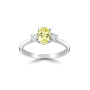 Colour Editions Oval-Cut Synthetic Yellow Sapphire and Laboratory-Grown Diamond Trilogy Ring in 9ct White Gold (1.10cts)